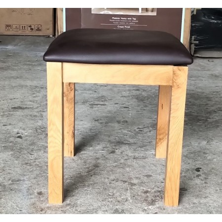 Solid Oak : Ghế Đôn Gỗ Sồi Mặt Nệm - Da Pu Đen